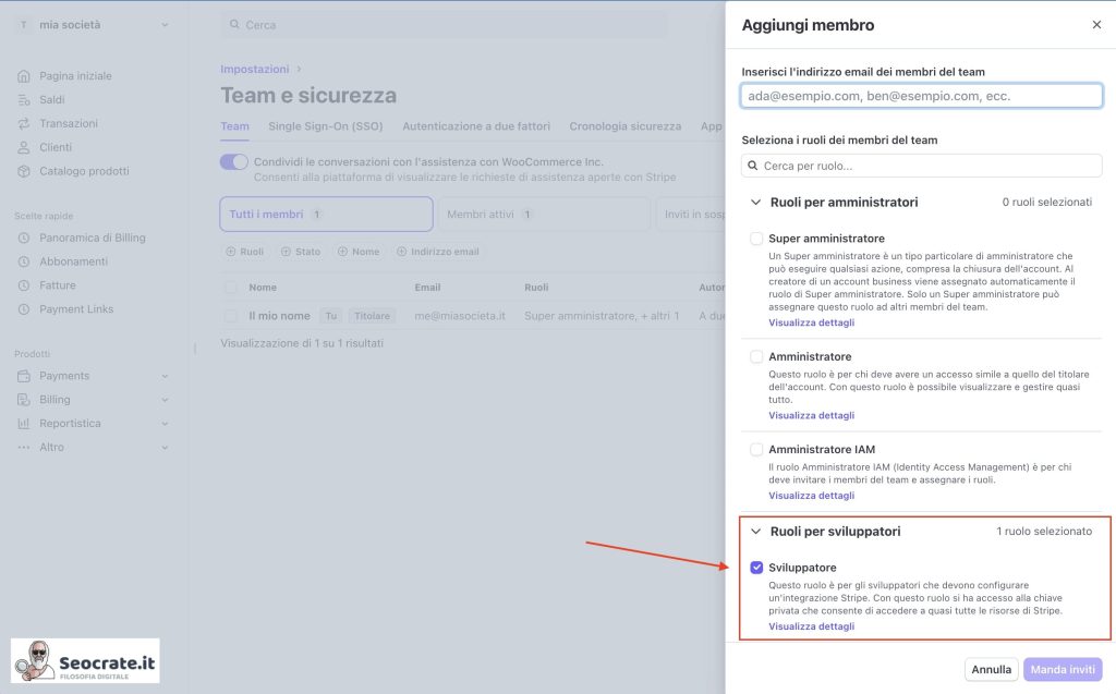 Inserisci l’indirizzo email del tuo sviluppatore