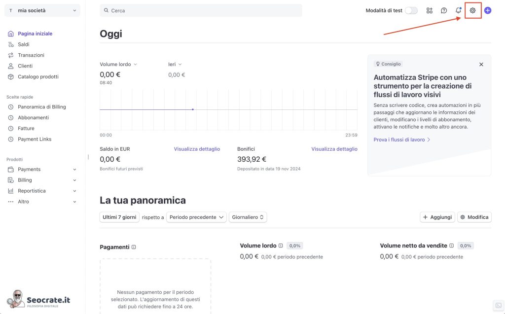 Clicca sull’icona ⚙️ “Impostazioni” in basso a sinistra