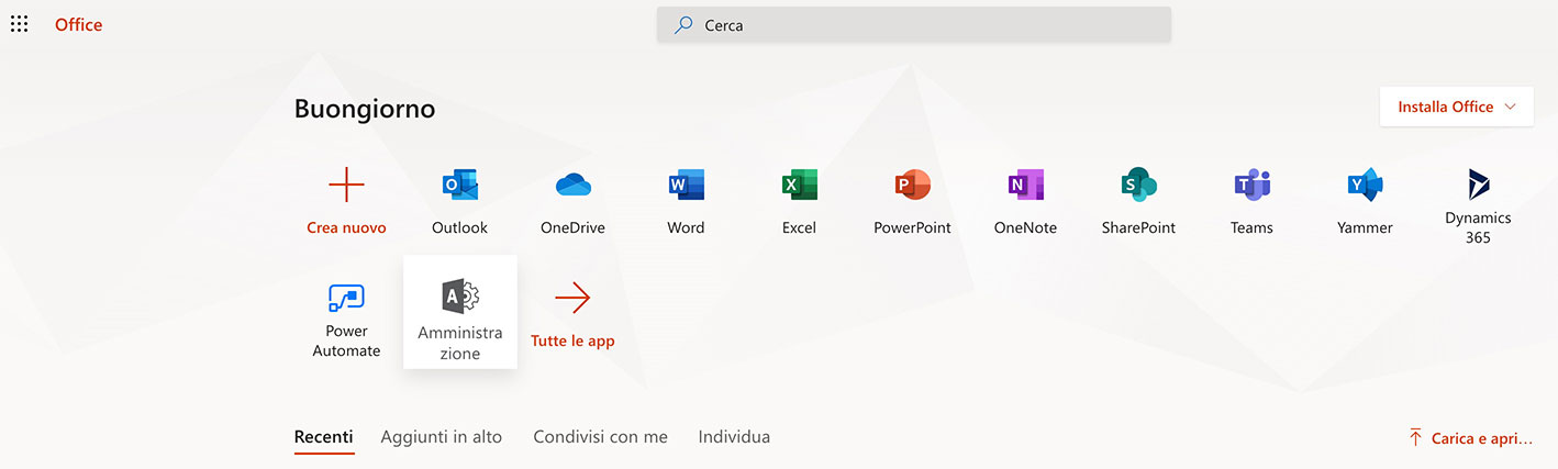 Pannello di Controllo Office 365
